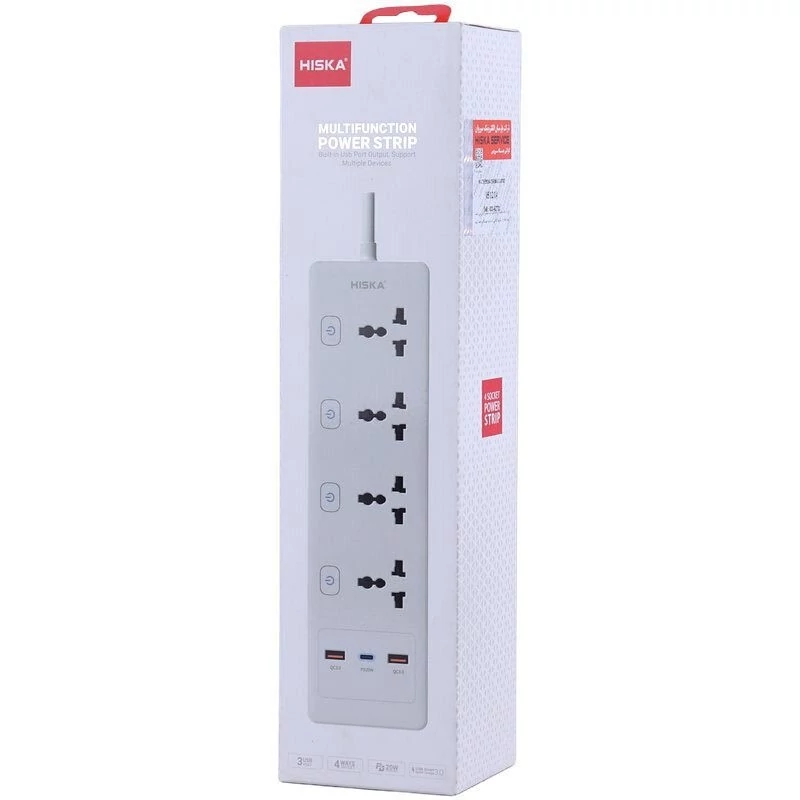 سه راهی برق هیسکا (HISKA) مدل CH-5518EU با پورت USB و Type-C با گارانتی هیسکا سرویس