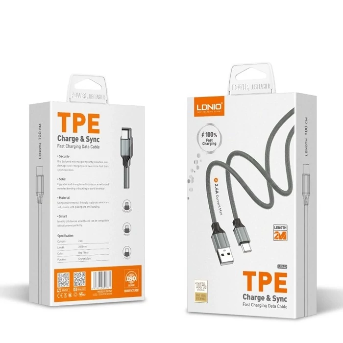کابل Type C الدینیو LDNIO LS442 Cable طول 2 متر توان 2.4 آمپر